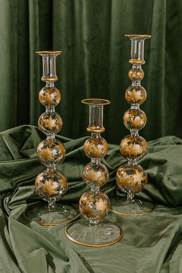 Falling Snowflakes 14.5 inches Gold Etched Candlestick Holder-Beginning Fashion