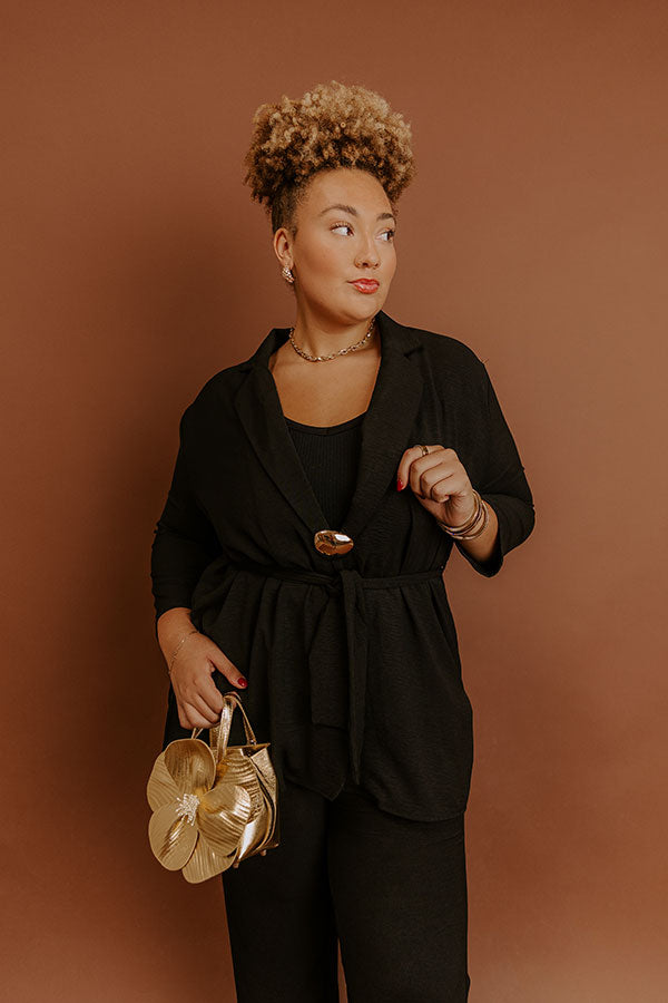 First Class Plans Belted Lightweight Jacket in Black Curves-Beginning Fashion