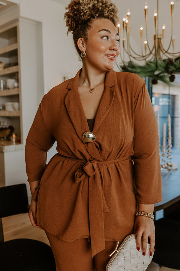 First Class Plans Belted Lightweight Jacket in Camel Curves-Beginning Fashion