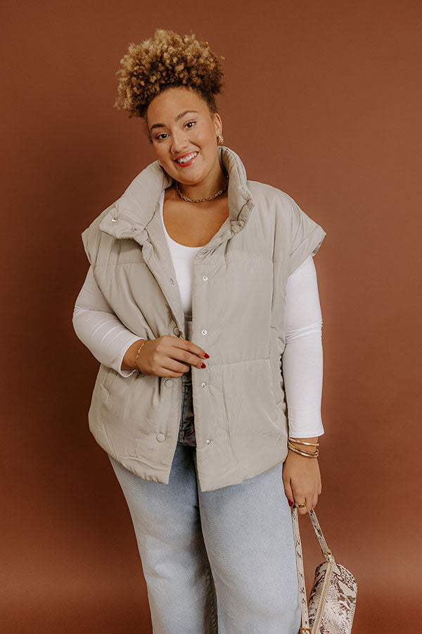 Brisk Stroll Puffer Vest in Stone Curves-Beginning Fashion