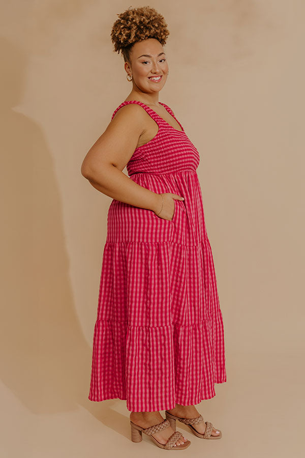 Bright Side Smocked Gingham Maxi Dress Curves-Beginning Fashion