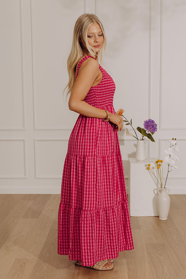 Bright Side Smocked Gingham Maxi Dress-Beginning Fashion