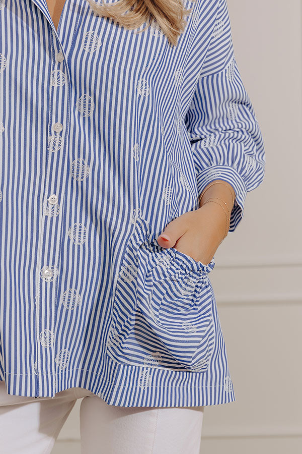 Beachcomber Chic Embroidered Oversized Button Up Top-Beginning Fashion