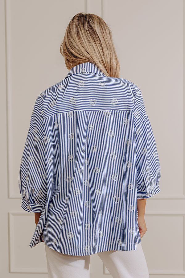 Beachcomber Chic Embroidered Oversized Button Up Top-Beginning Fashion