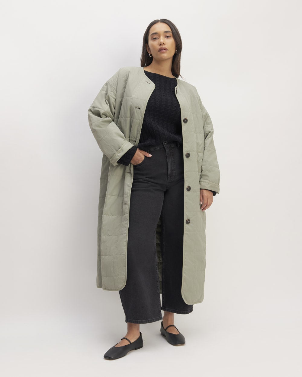 The ReNew Quilted Long Liner | Sage Green-styoma