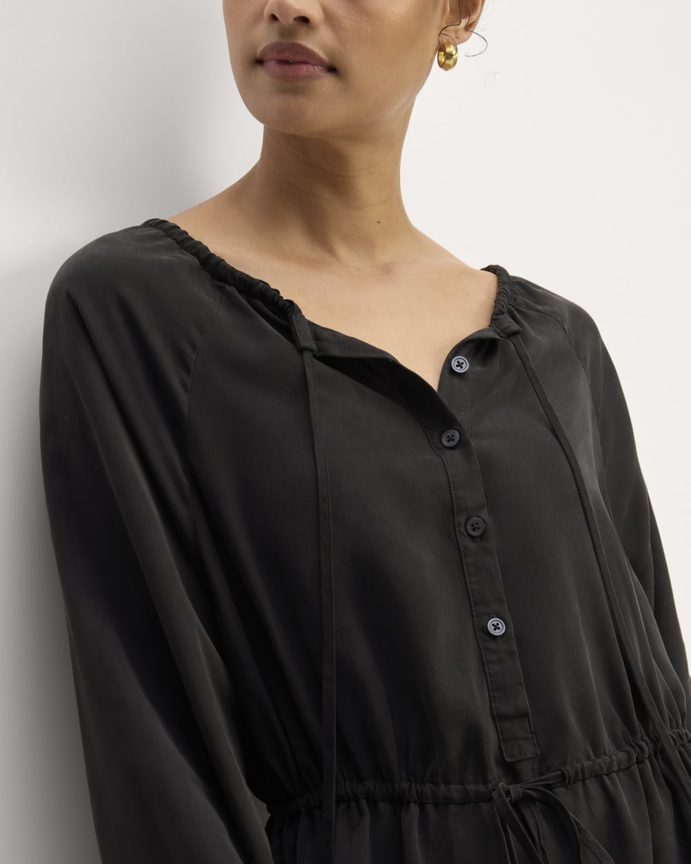 The TENCEL™ Gathered Maxi Dress | Black-styoma