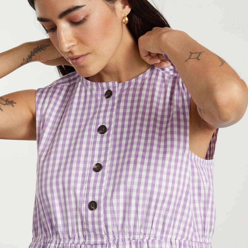 The Tiered Midi Dress | Orchid Gingham-styoma