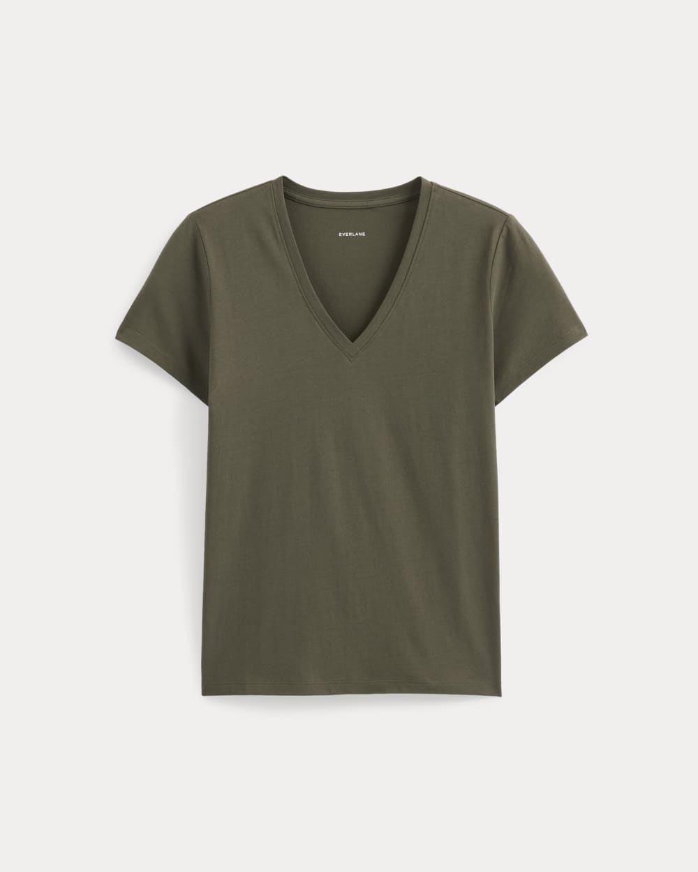 The Slim V-Neck Tee in Essential Cotton | Olive Night-styoma