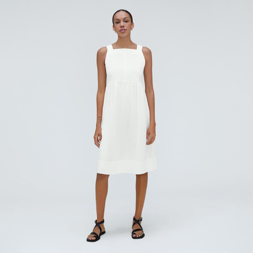 The Seersucker Midi Dress | White-styoma