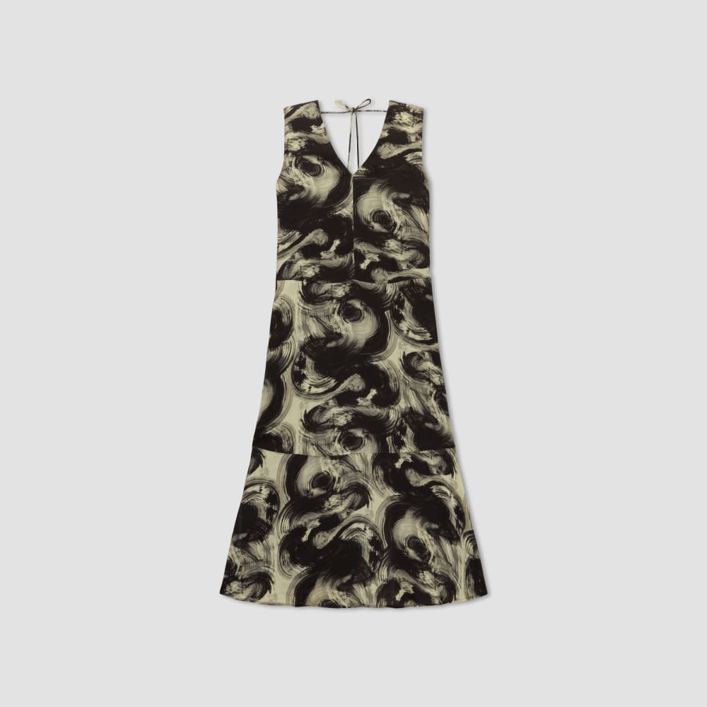 The Satin V-Neck Maxi Dress | Pale Yellow / Black-styoma