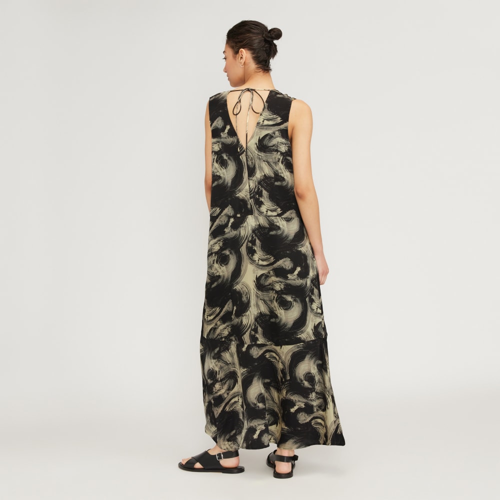 The Satin V-Neck Maxi Dress | Pale Yellow / Black-styoma