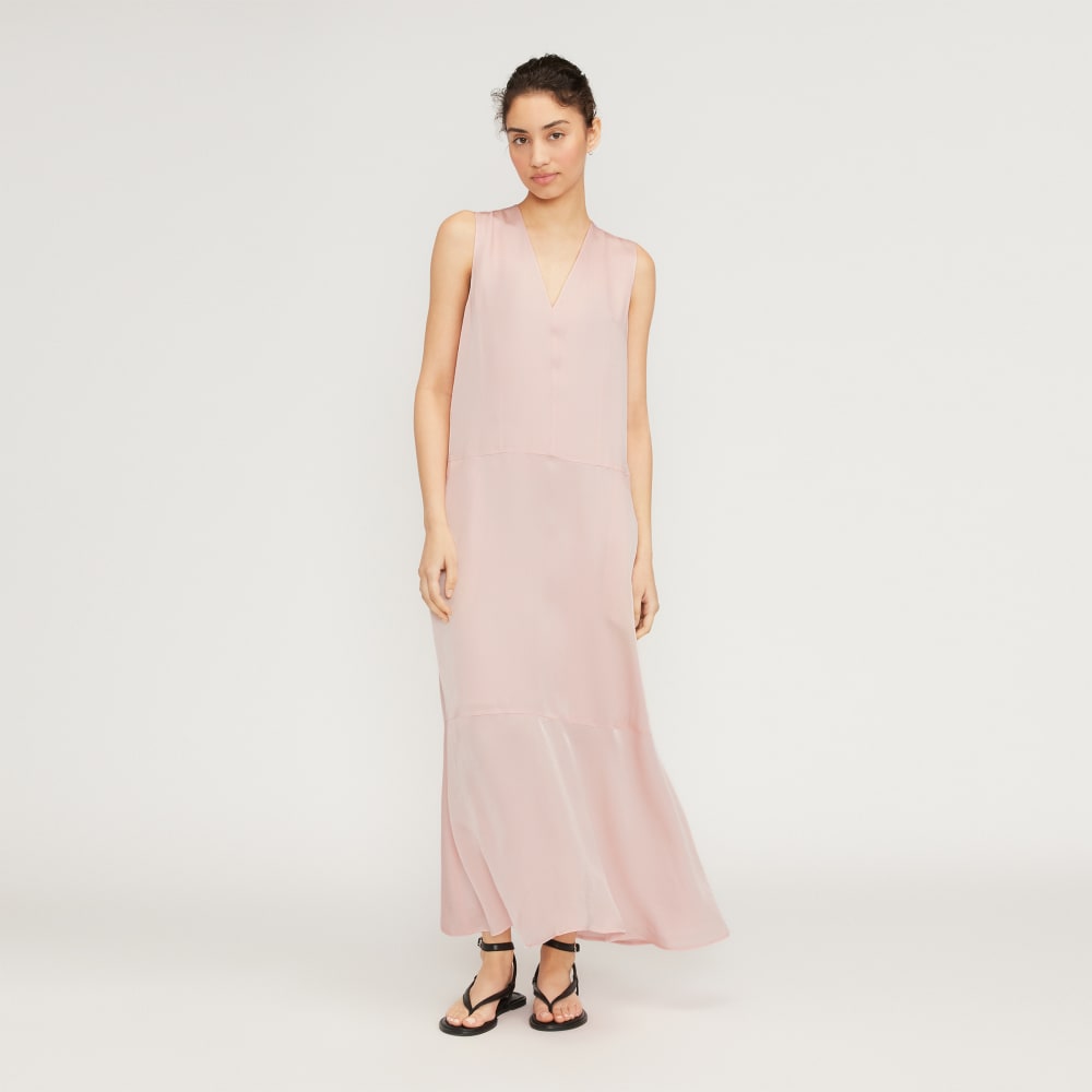 The Satin V-Neck Maxi Dress | Petal Pink-styoma