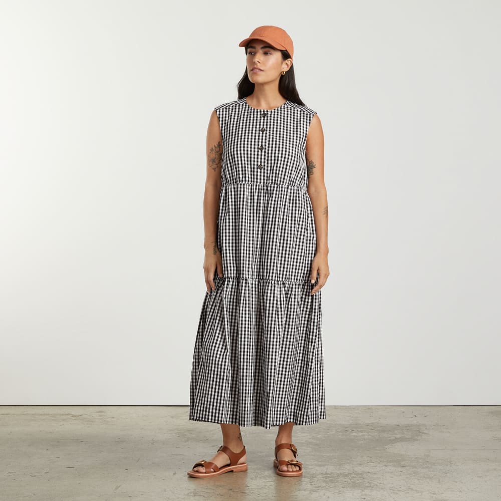 The Tiered Midi Dress | Black Gingham-styoma