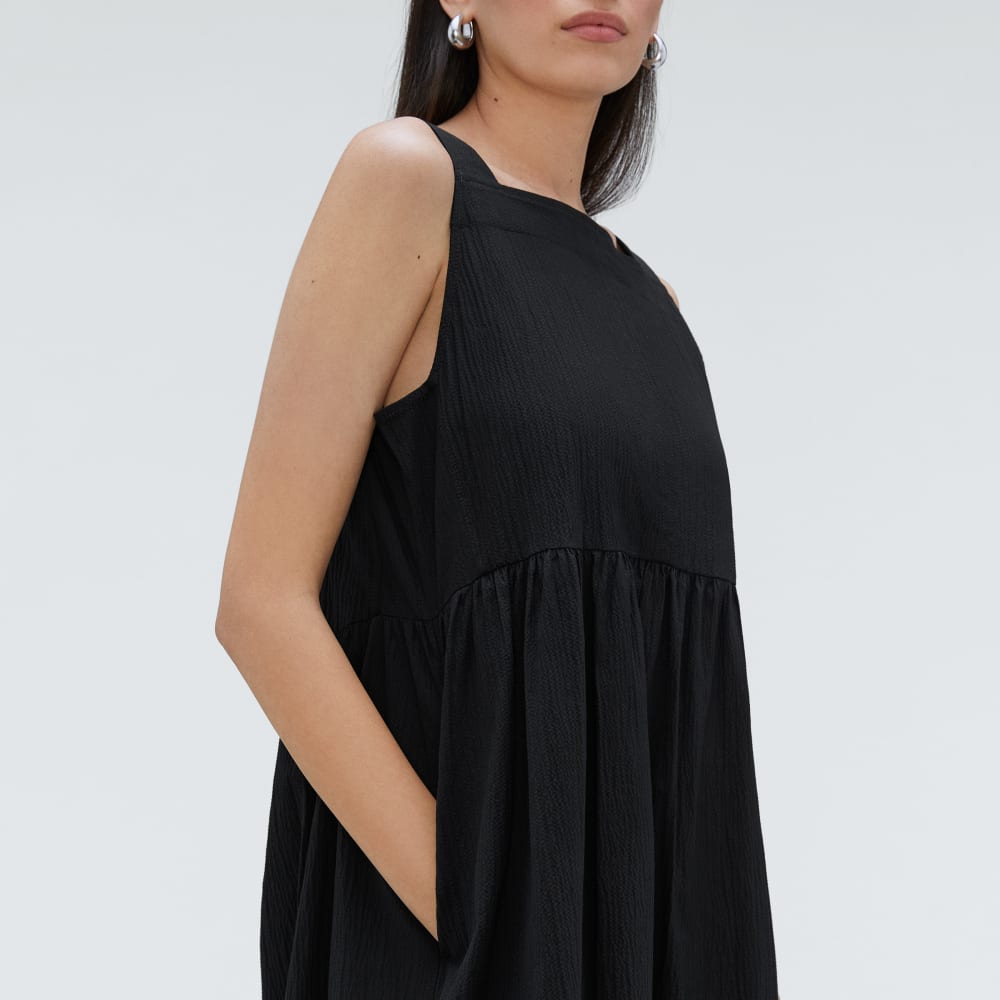 The Seersucker Midi Dress | Black-styoma