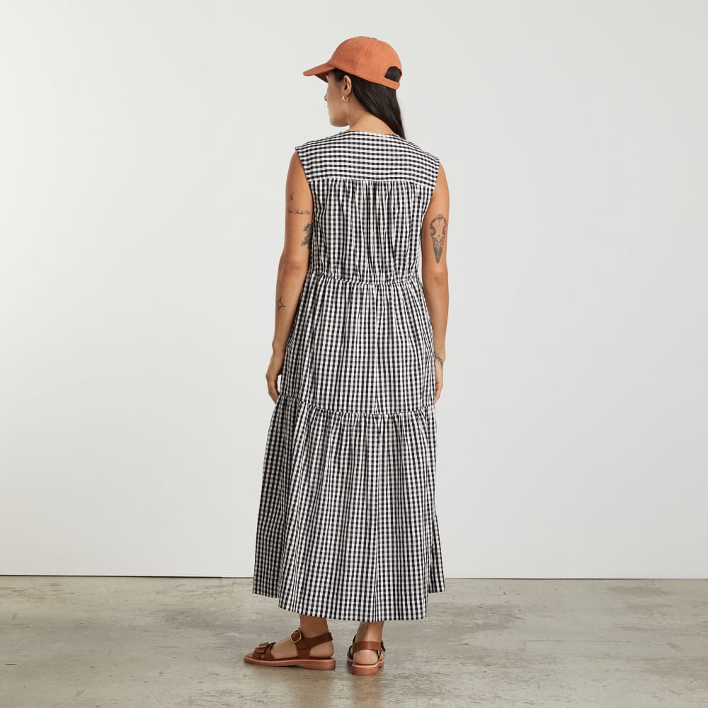 The Tiered Midi Dress | Black Gingham-styoma