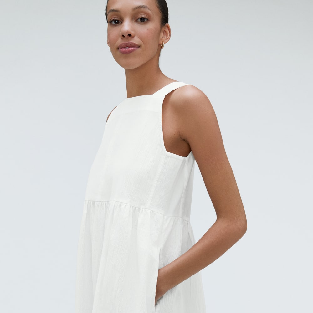 The Seersucker Midi Dress | White-styoma
