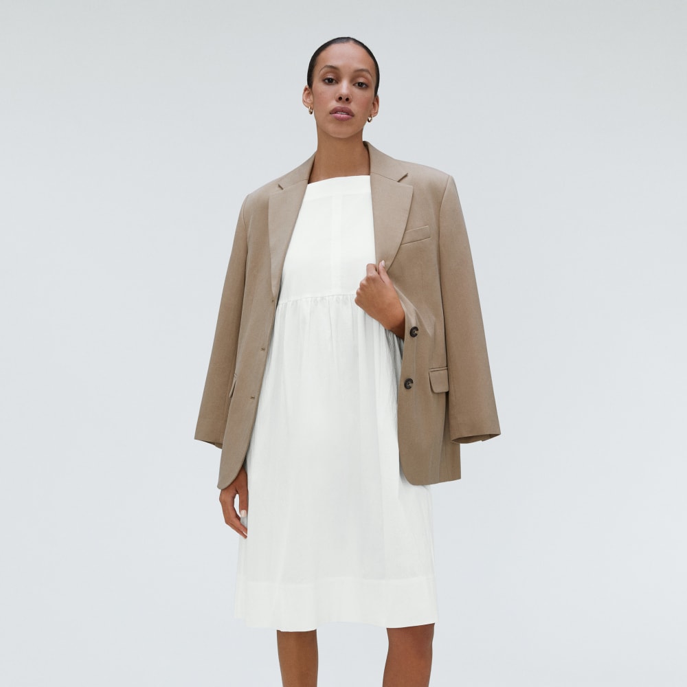 The Seersucker Midi Dress | White-styoma