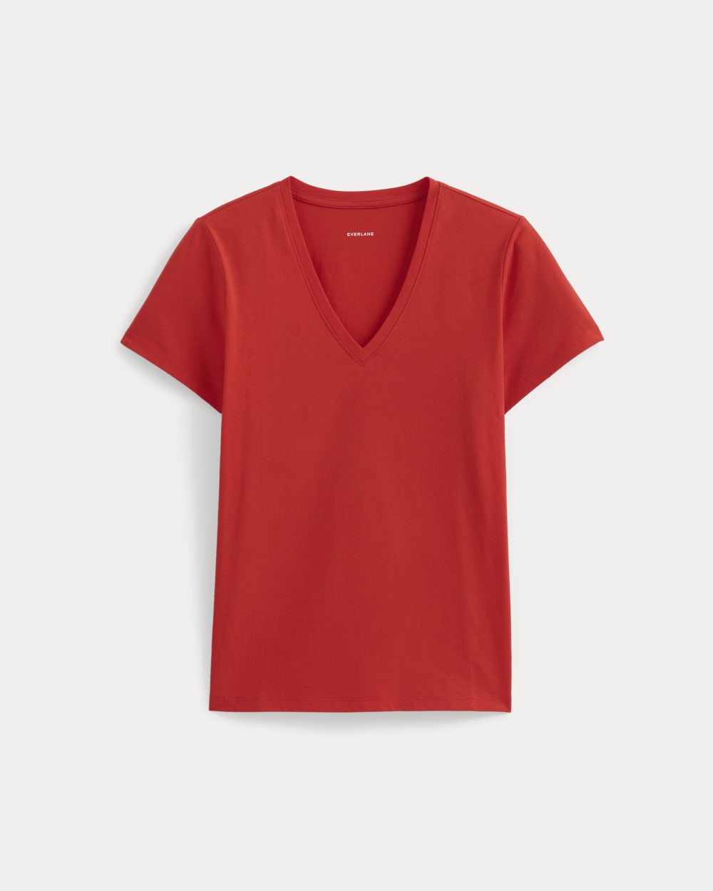 The Slim V-Neck Tee in Essential Cotton | Fiery Red-styoma