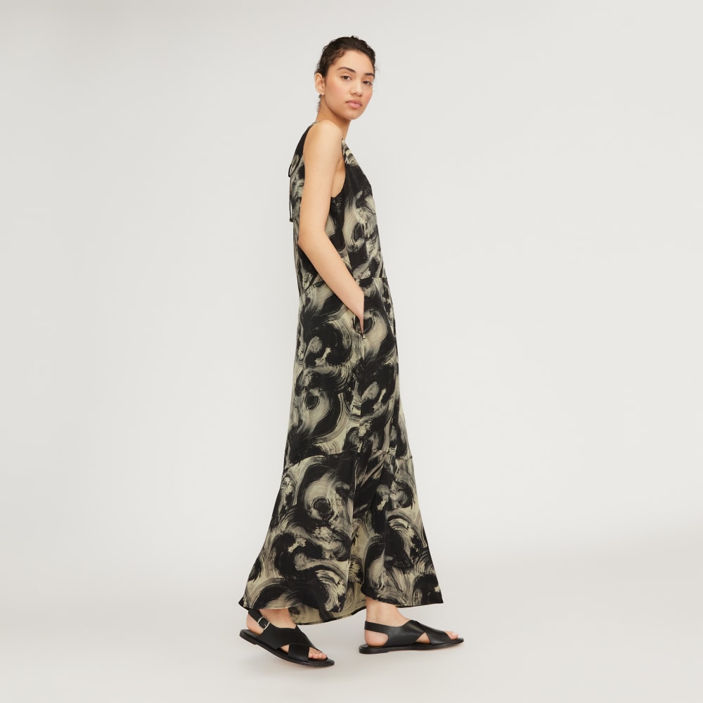 The Satin V-Neck Maxi Dress | Pale Yellow / Black-styoma