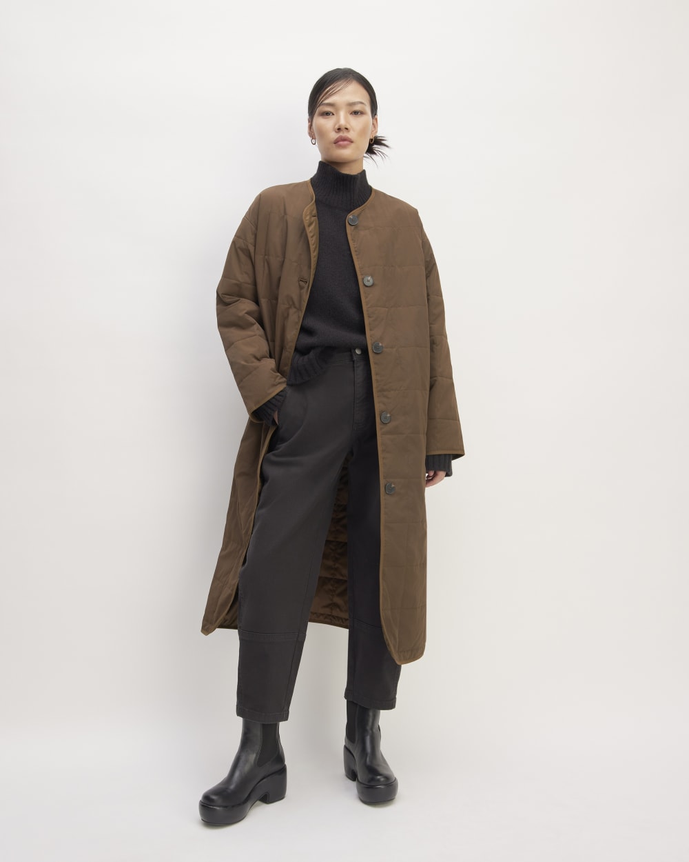 The ReNew Quilted Long Liner | Cocoa-styoma