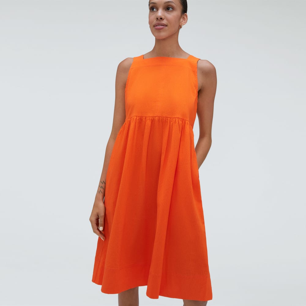 The Seersucker Midi Dress | Bright Orange-styoma