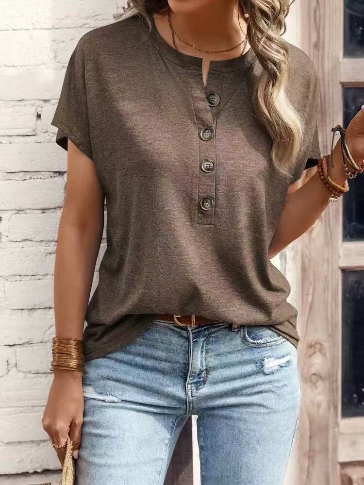 Women's Summer Tops Vintage Fashion Casual Short Sleeve Crew Neck Regular Tops Casual Daily Khaki Black Pink Navy Blue Brown Summer Spring