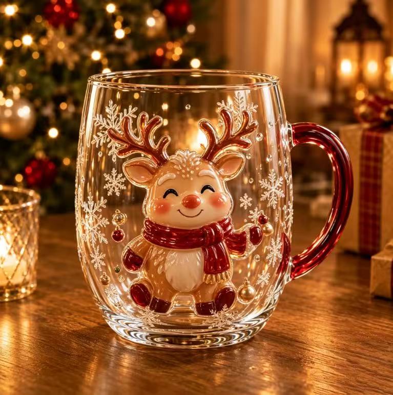 🎄✨ 3D Christmas Glass Art Cup | Luxury Raised Holiday Glassware for Drinks, Decor & Christmas Gifts 🎁