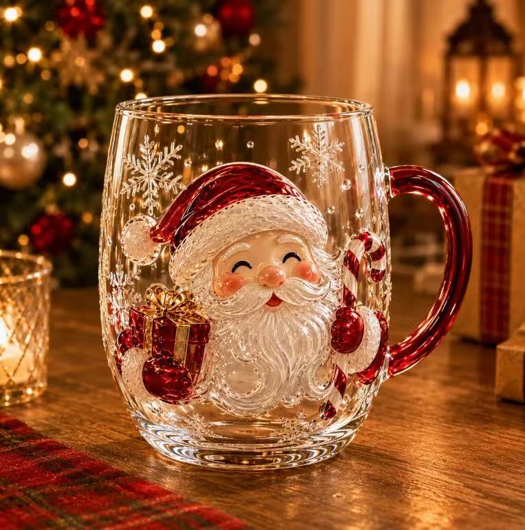 🎄✨ 3D Christmas Glass Art Cup | Luxury Raised Holiday Glassware for Drinks, Decor & Christmas Gifts 🎁