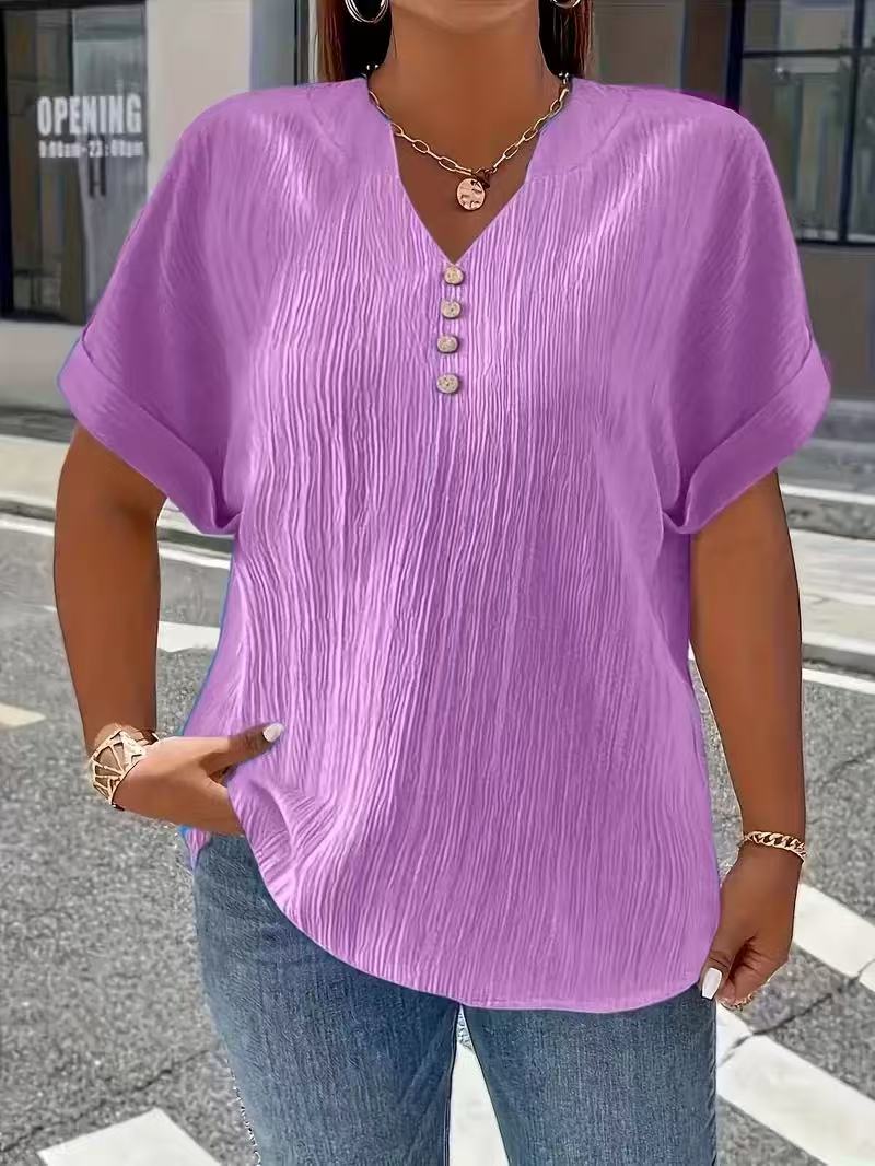 Casual Plain V Neck Short Sleeve T-shirt
