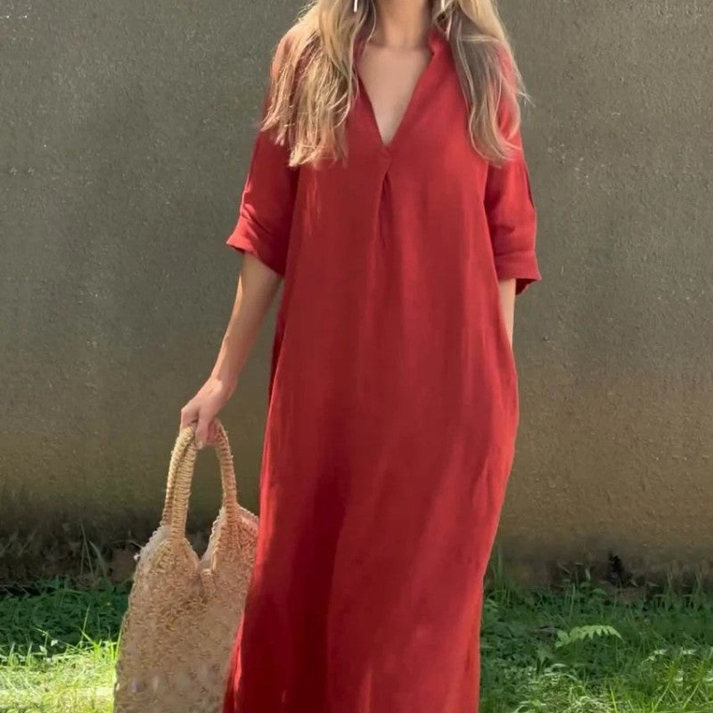 Elegant Dress with Split V-Neck