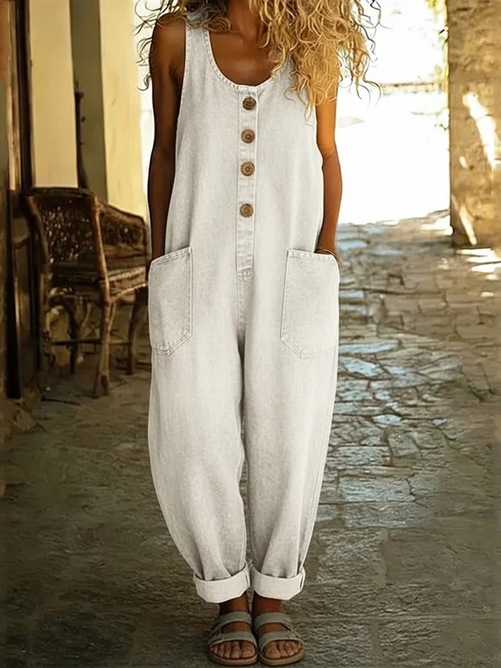 Vintage Washed Denim Jumpsuit | 70s Hippie Boho Style
