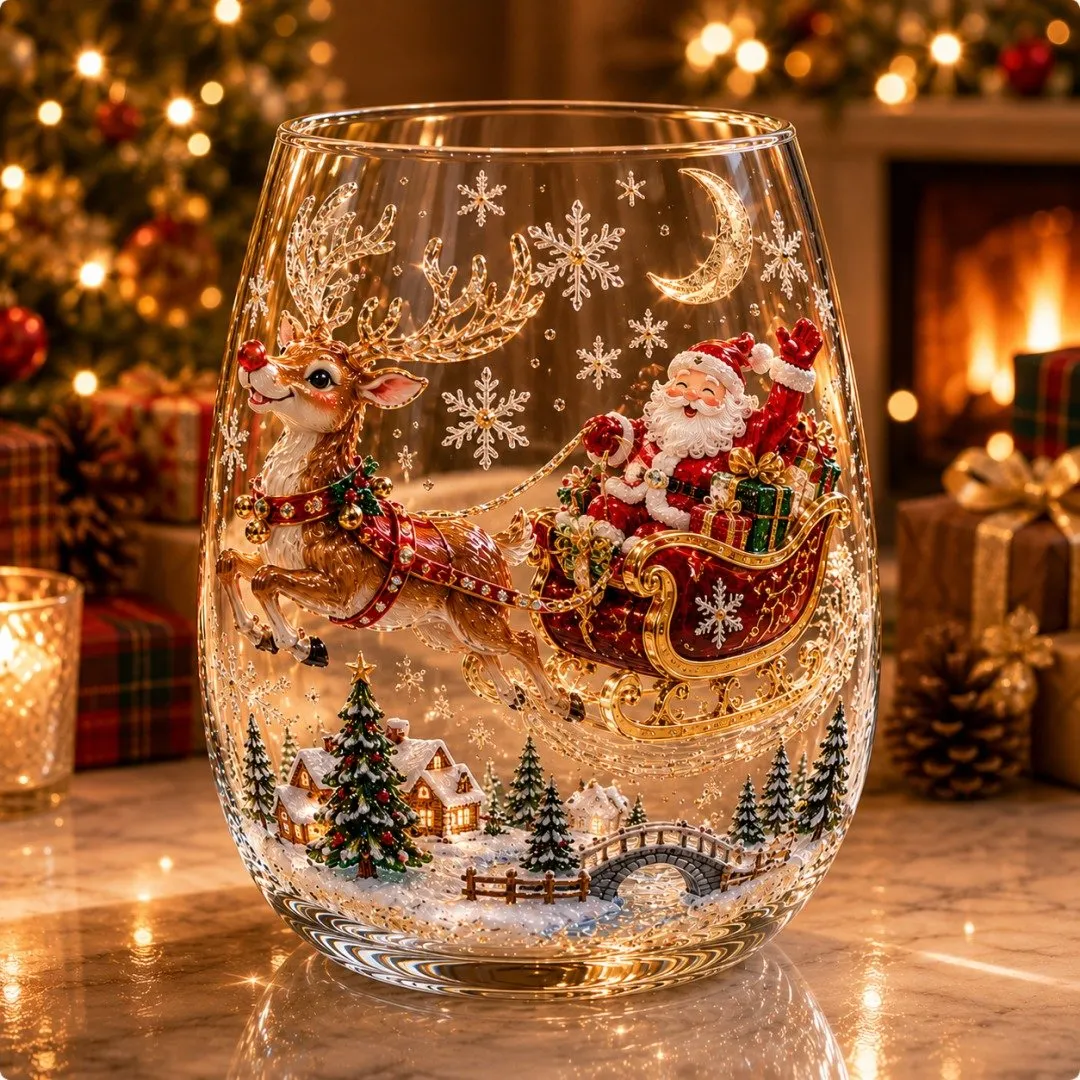 🎄 LAST DAY 49% OFF – ✨ Magical Christmas 3D Glass Cup | Raised Festive Artwork, Sparkling Details & Holiday Gift Drinkware 🎅💎
