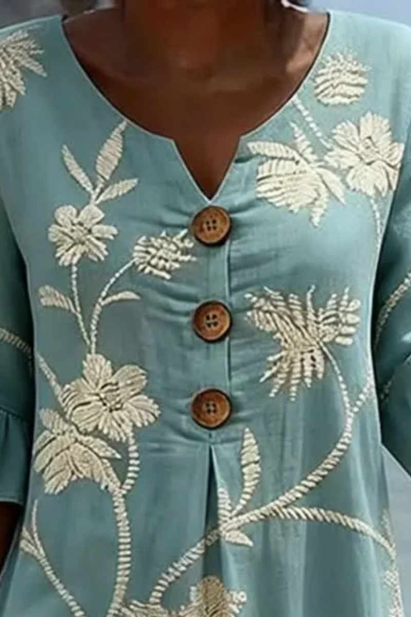 New resort-style V-neck printed loose mid-sleeve dress