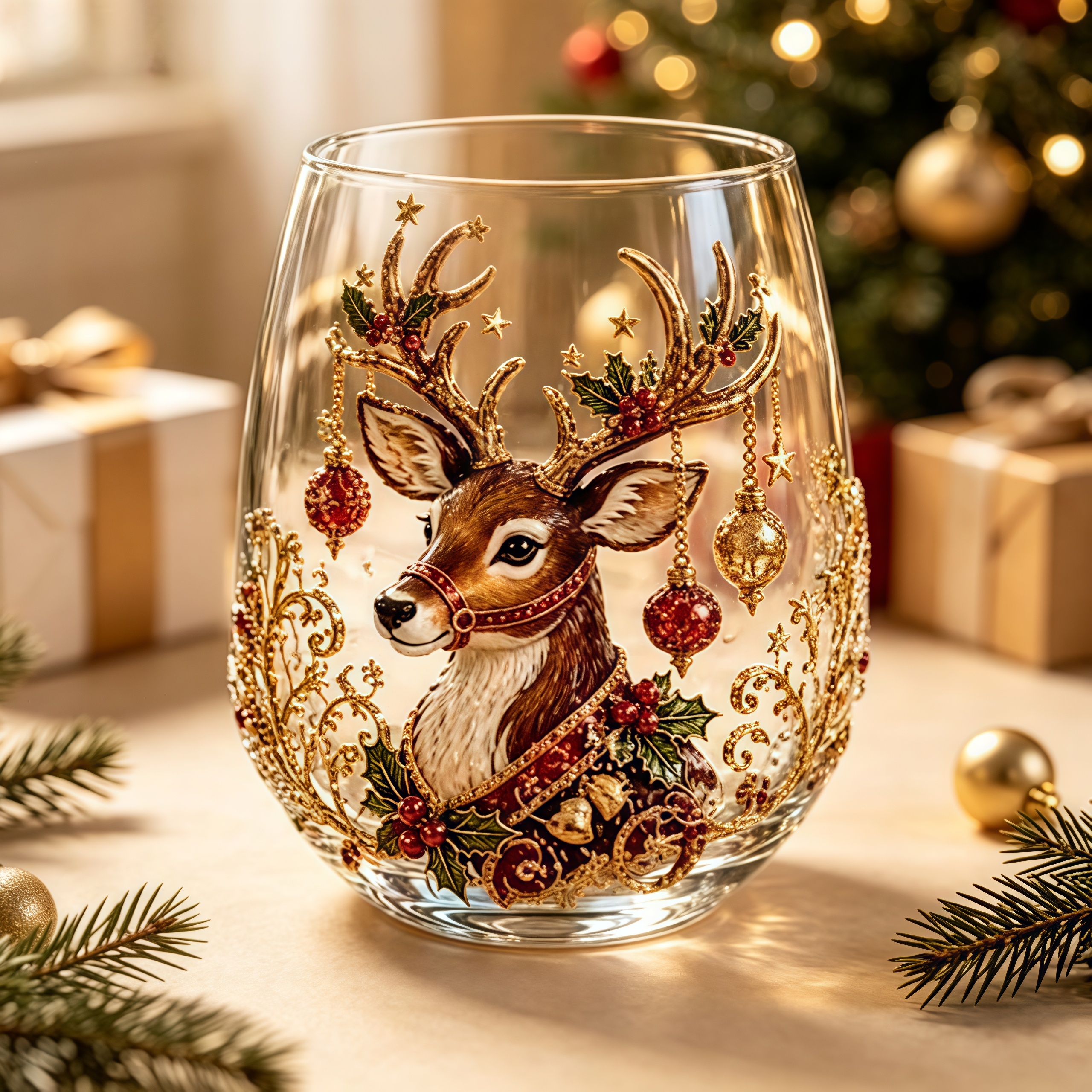 Bestselling everyday Christmas-themed glass art wine glasses