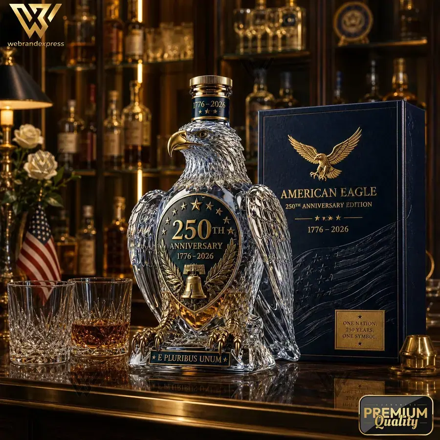 American Eagle 250th Anniversary Edition crystal decanter and gift box