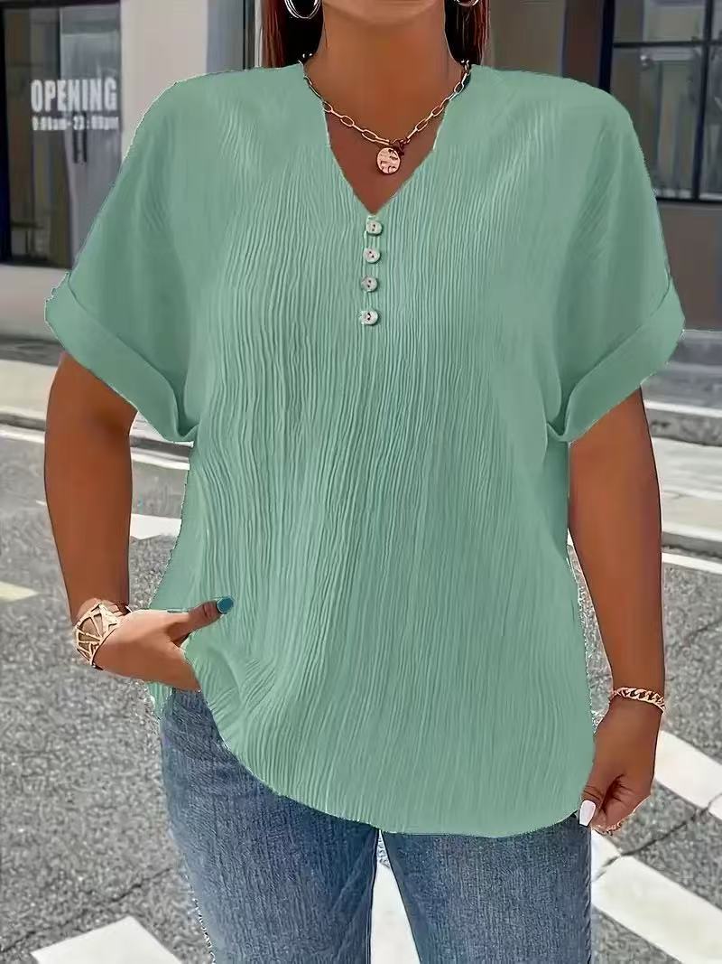 Casual Plain V Neck Short Sleeve T-shirt