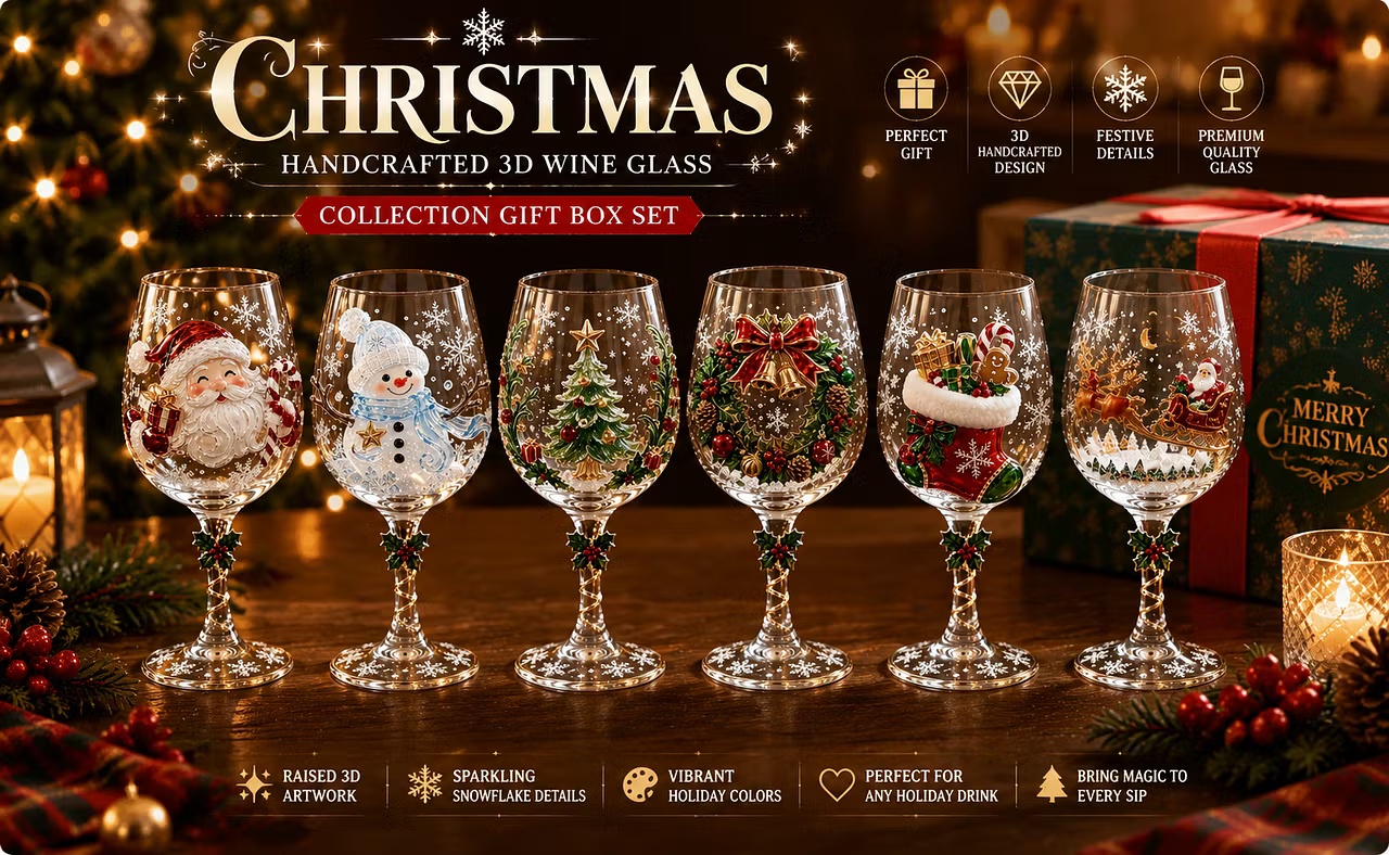 🔥🎁Christmas 3D Wine Glass Collection Gift Box Set✨