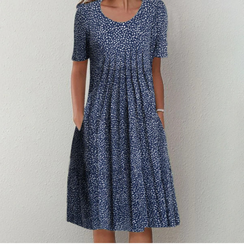 Women's elegant full skirt round neck printed short-sleeved dress