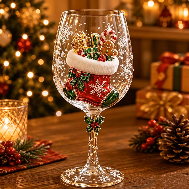 🔥🎁Christmas 3D Wine Glass Collection Gift Box Set✨