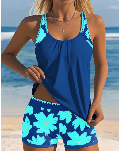 Ellen Floral Tankini Top with Matching Boxer Brief Set
