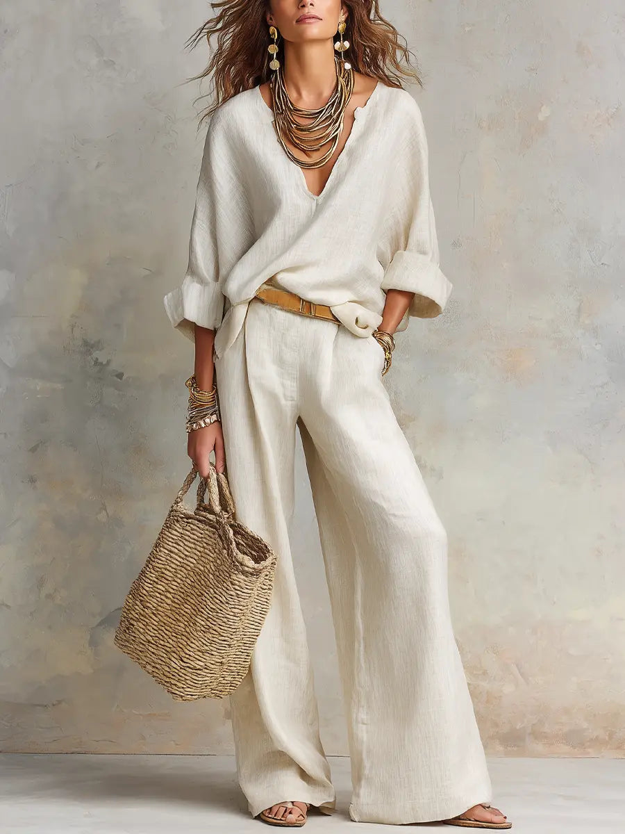  Women's Loose Linen Set – Two-Piece Resort Wear Outfit for Summer