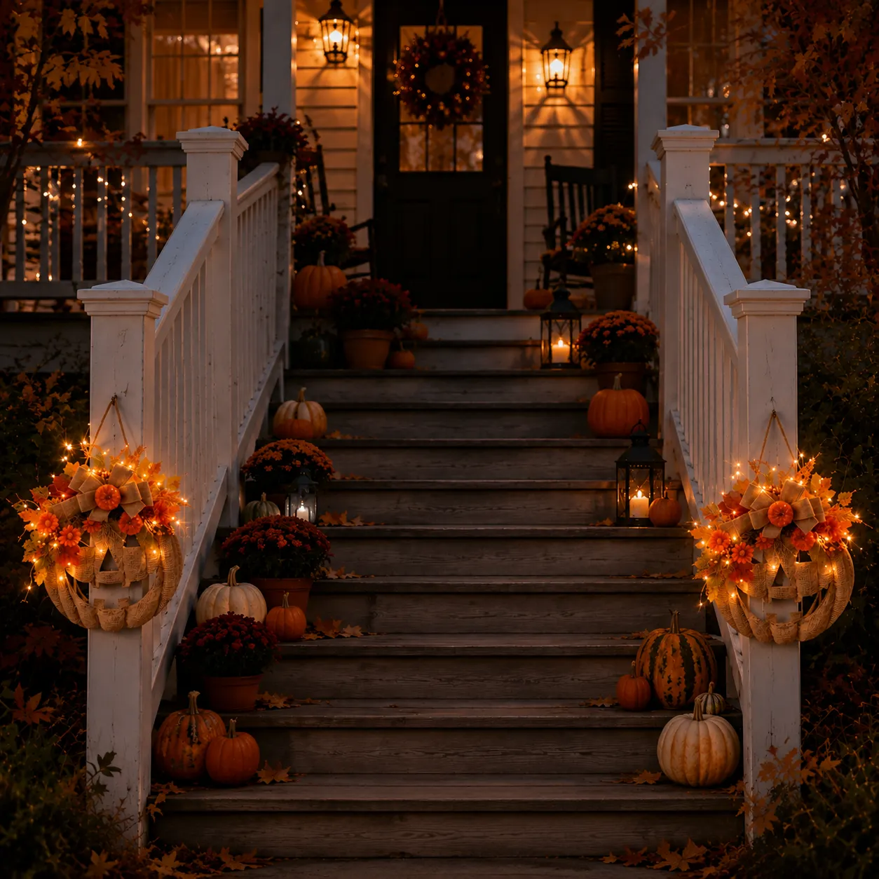 🎃✨ Lighted Burlap Pumpkin Wreath
