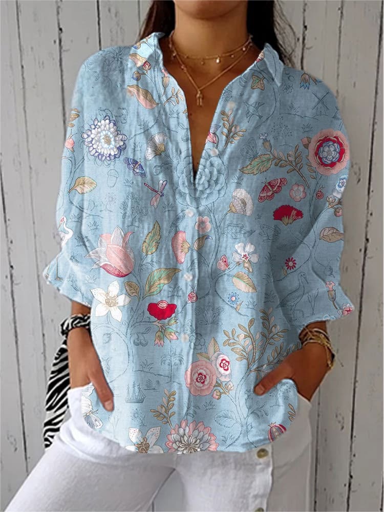 Women's Shirt Floral Graphic Stylish Casual Regular Tops Daily Holiday Going out s Blue Sky Blue Purple Green Spring