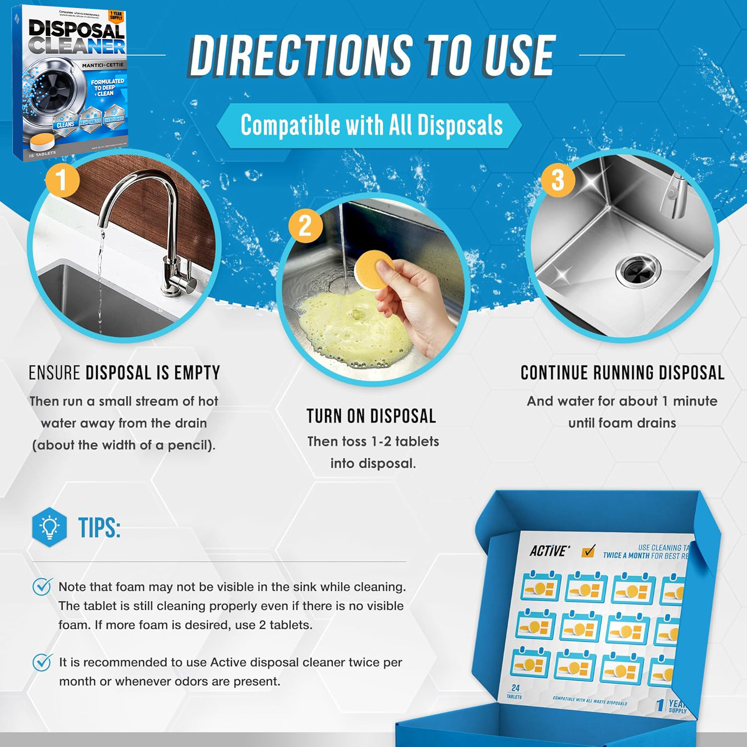 Cross Border Garbage Disposal Cleaning Tablets Fresh Citrus Foam Sink Garbage Disposal Freshener Drainage Cleaning