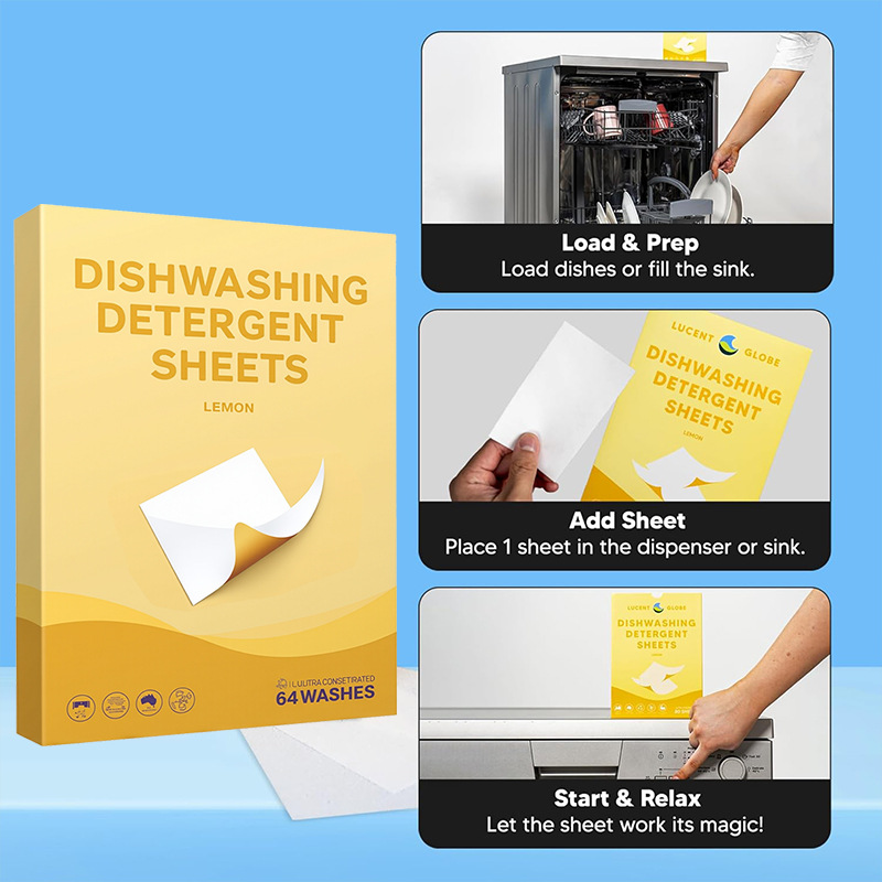 Cross-Border Dishwashing Cleaning Paper Dishwasher Detergent Tablets Portable Dishwashing Soap Tablets Fresh Lemon Scent To Remove Dirt And Scale