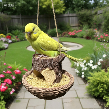 Outdoor hanging tree stump bird feeder for courtyards, balconies, and gardens; European-style handicraft.