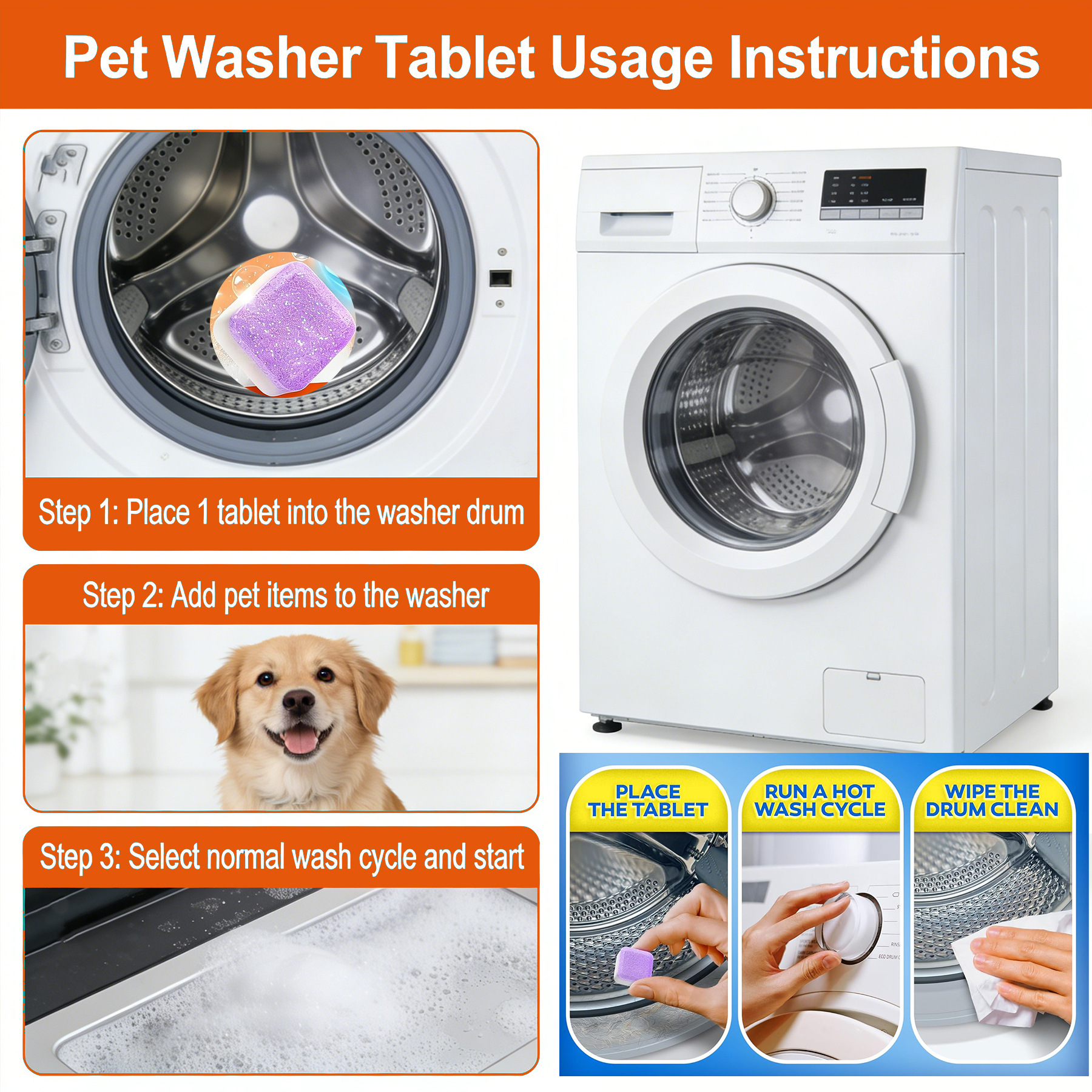 Cross-Border Pet Washing Machine Cleaner Pet Hair Cleaning Cat And Dog Washing Machine Cleaning Active Oxygen Effervescent Tablets