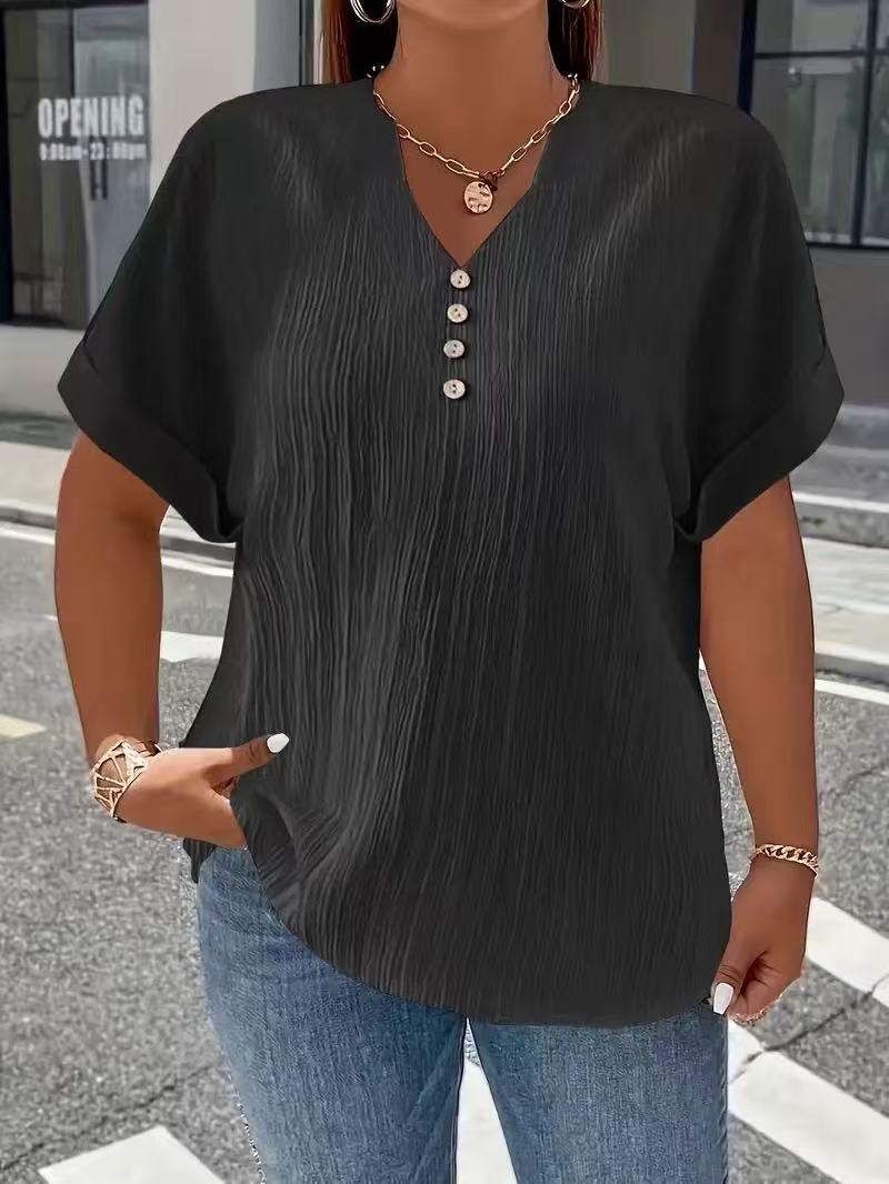 Casual Plain V Neck Short Sleeve T-shirt