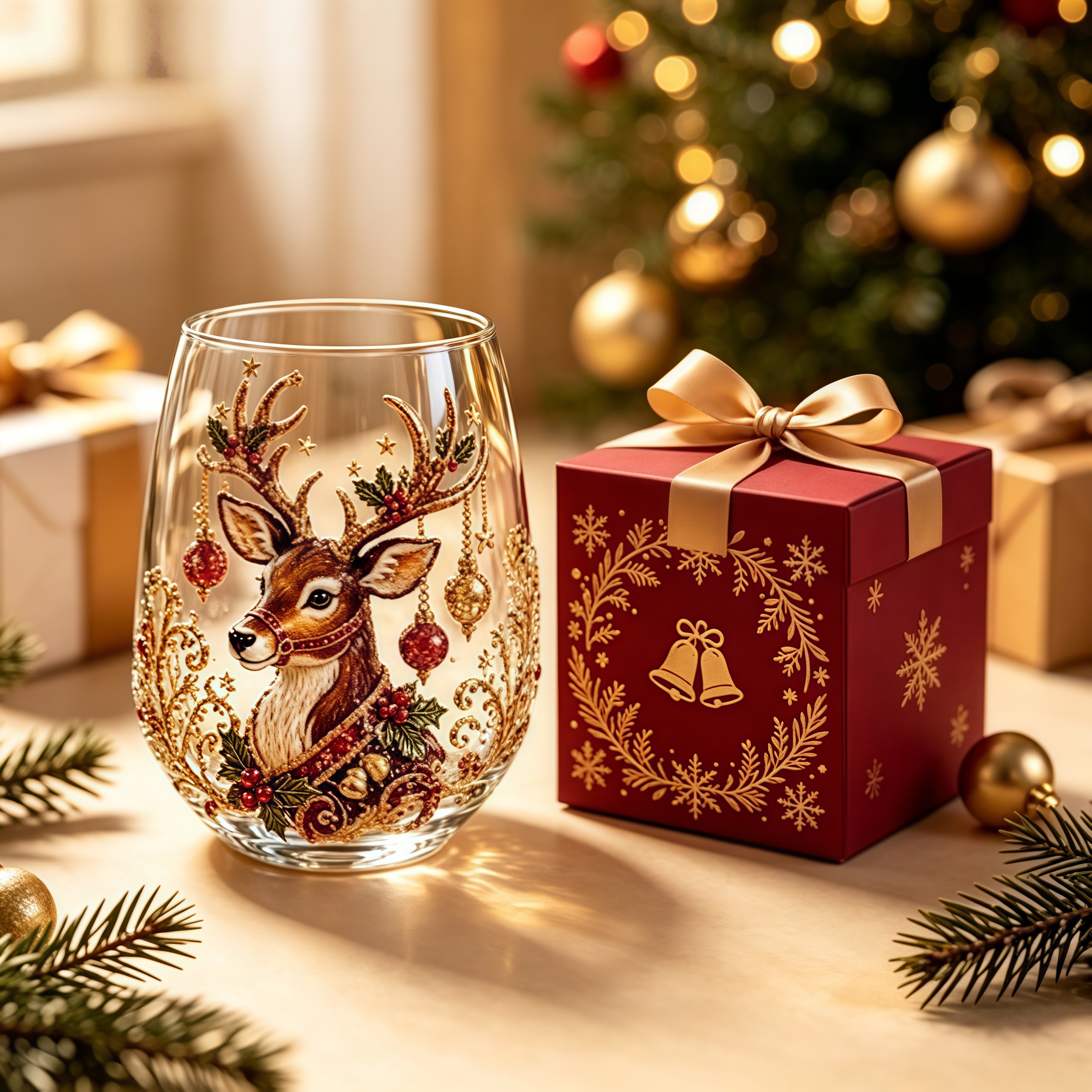Bestselling everyday Christmas-themed glass art wine glasses