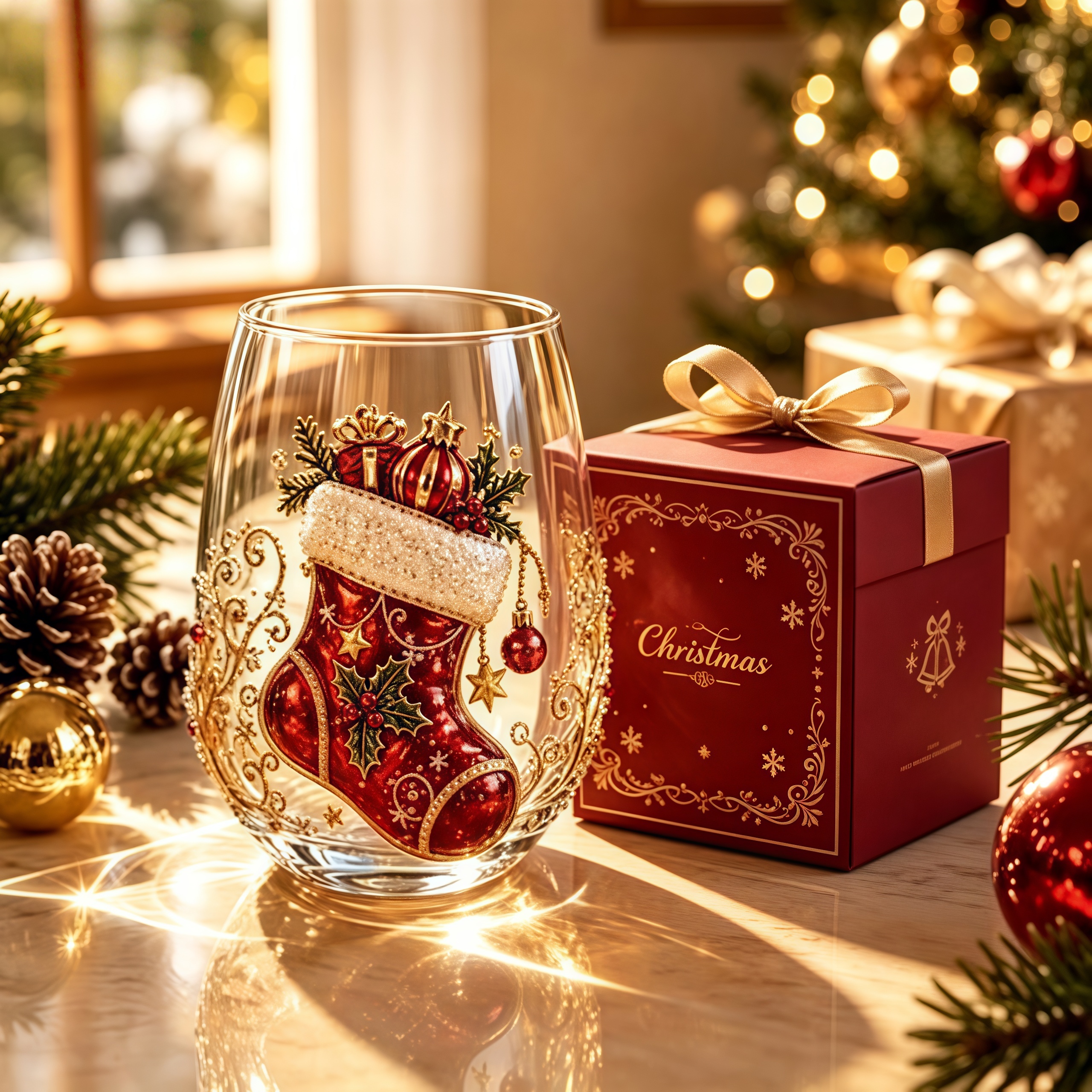 Bestselling everyday Christmas-themed glass art wine glasses